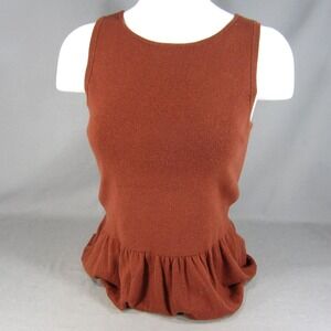 Loft Wool Tank Top Womens S Orange Peplum Ruffle Hem Pullover Knit Casual Girly
